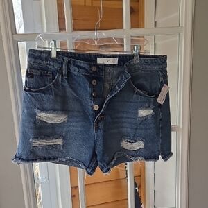 KanCan Blue High-Rise Distressed Jean Shorts